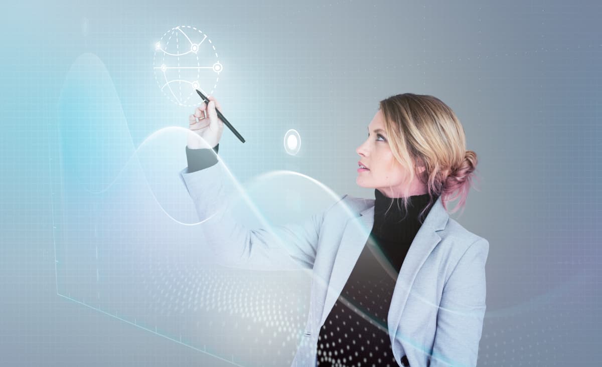 businesswoman seminar drawing graph